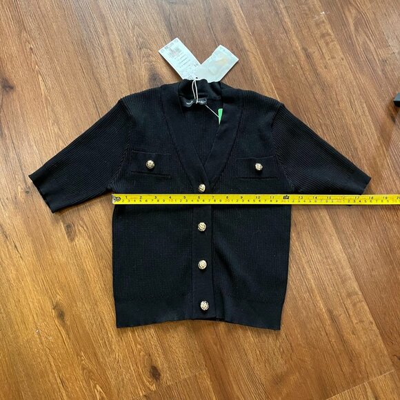 Mango Ribbed Short Sleeve Cardigan - Black, XS, NWT - Picture 2 of 4